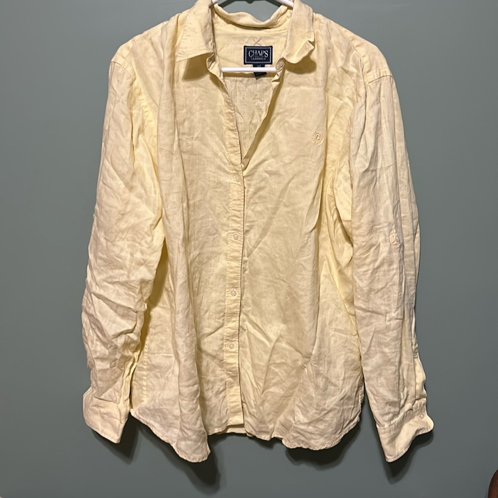 Yellow linen button down shirt